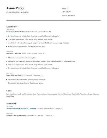 Licensed Psychiatric Technician Resume