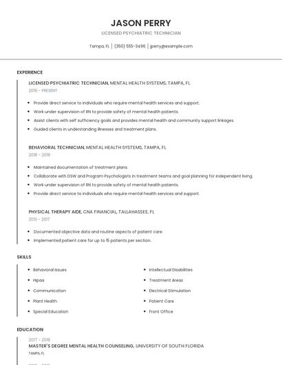 Licensed Psychiatric Technician Resume