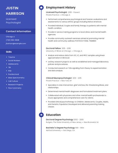 Licensed Psychologist Resume