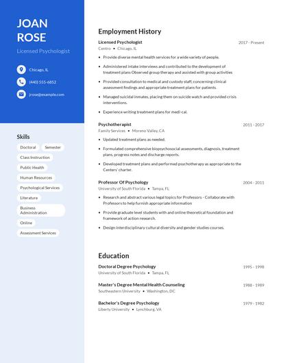 Licensed Psychologist Resume