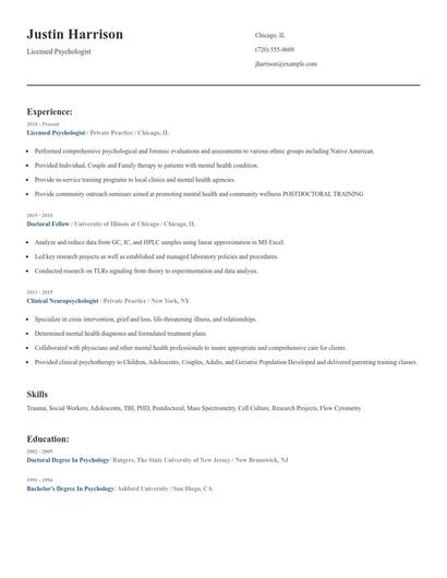 Licensed Psychologist Resume
