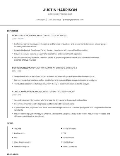 Licensed Psychologist Resume