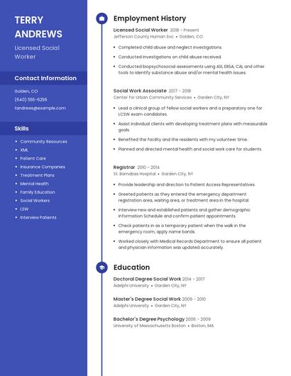 Licensed Social Worker Resume