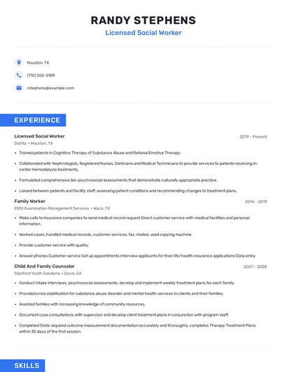 Licensed Social Worker Resume