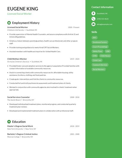 Licensed Social Worker Resume