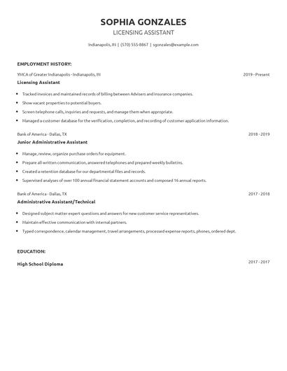 Licensing Assistant Resume