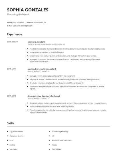 Licensing Assistant Resume