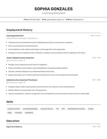 Licensing Assistant Resume