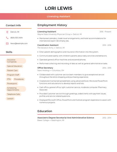Licensing Assistant Resume
