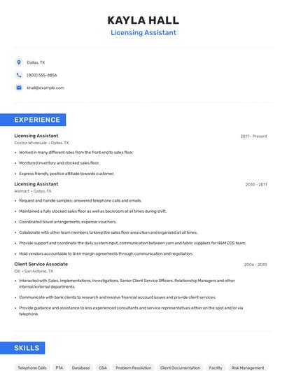 Licensing Assistant Resume