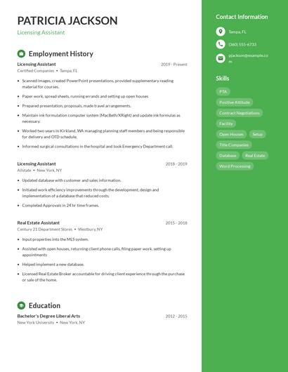 Licensing Assistant Resume