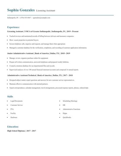Licensing Assistant Resume