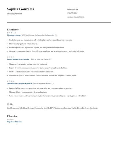 Licensing Assistant Resume