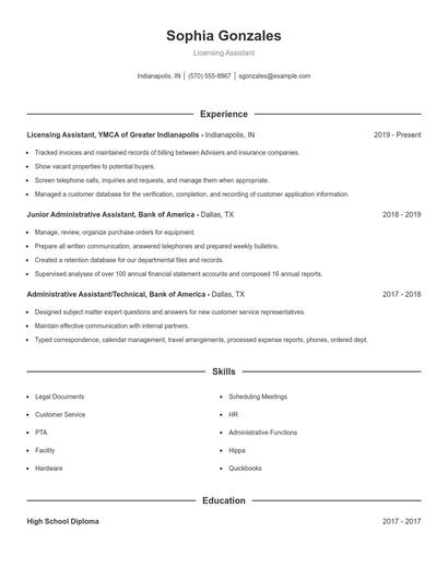 Licensing Assistant Resume