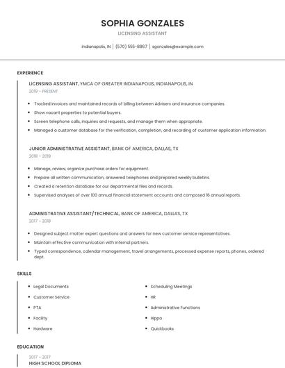Licensing Assistant Resume
