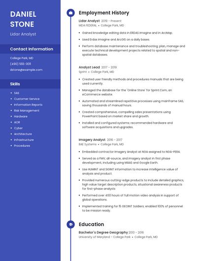 Lidar Analyst Resume