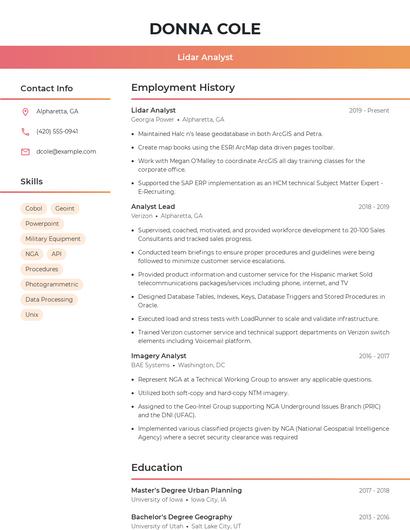 Lidar Analyst Resume