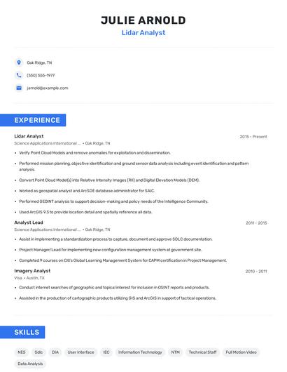 Lidar Analyst Resume