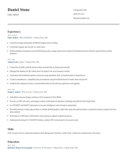 Lidar Analyst Resume