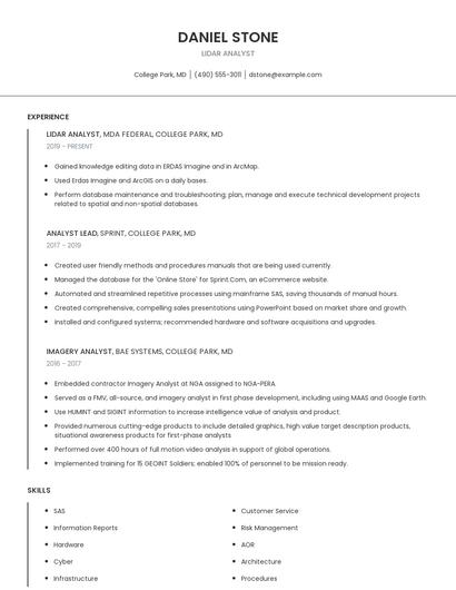Lidar Analyst Resume