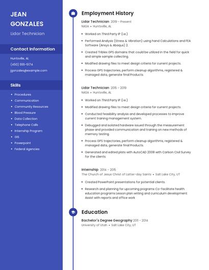 Lidar Technician Resume
