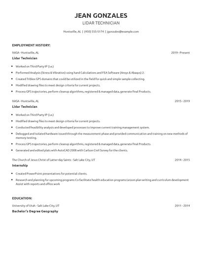 Lidar Technician Resume