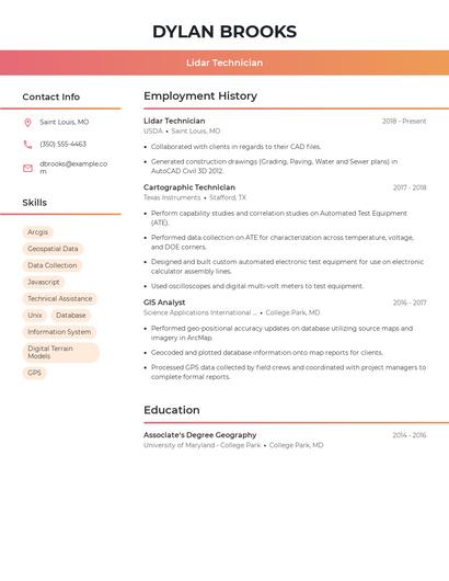 Lidar Technician Resume