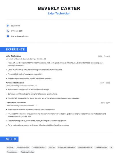 Lidar Technician Resume
