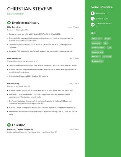 Lidar Technician Resume
