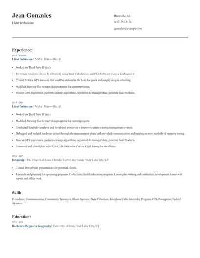 Lidar Technician Resume