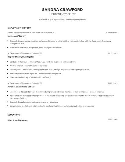 Lieutenant/Deputy Resume