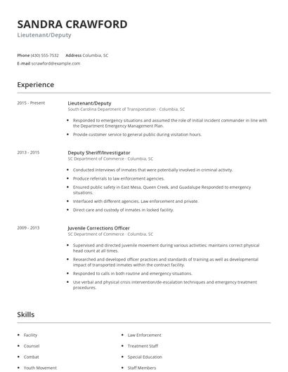 Lieutenant/Deputy Resume