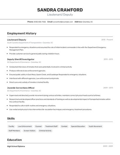 Lieutenant/Deputy Resume