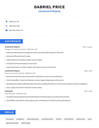 Lieutenant/Deputy Resume