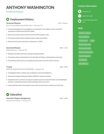 Lieutenant/Deputy Resume