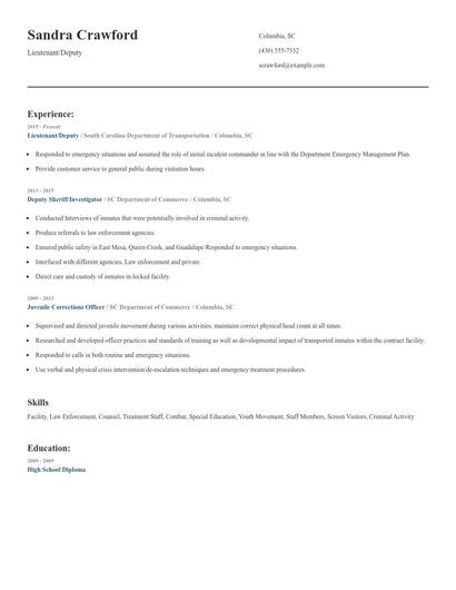 Lieutenant/Deputy Resume