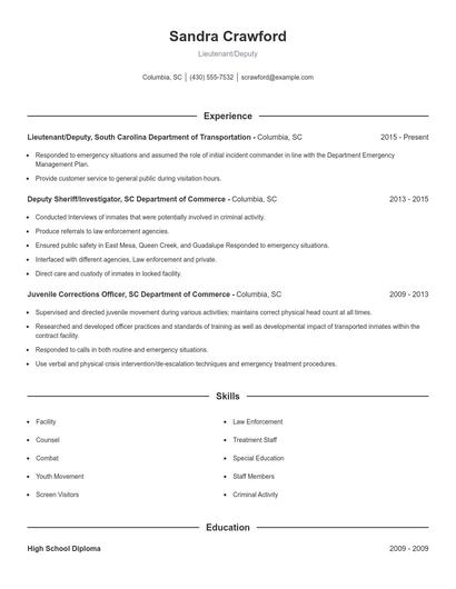 Lieutenant/Deputy Resume