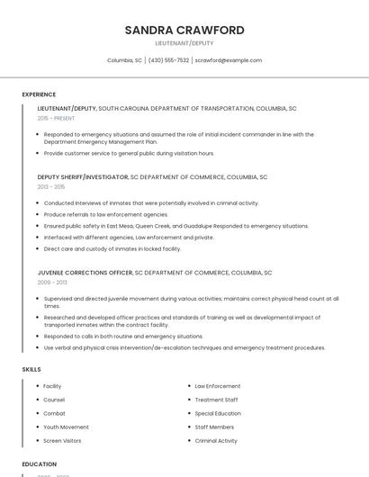 Lieutenant/Deputy Resume