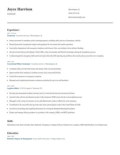 Lieutenant Resume