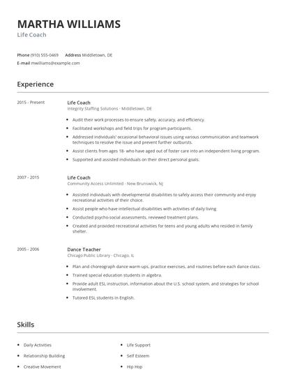 Life Coach Resume