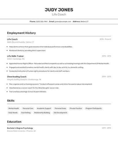 Life Coach Resume