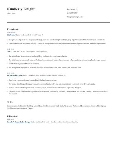 Life Coach Resume