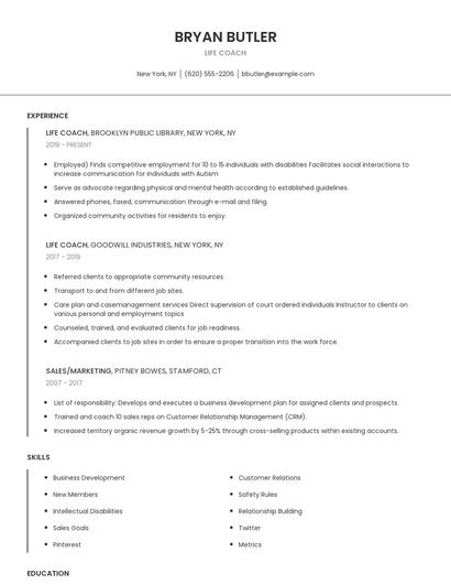 Life Coach Resume