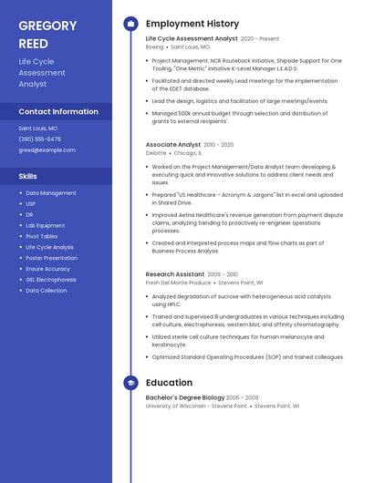 Life Cycle Assessment Analyst Resume