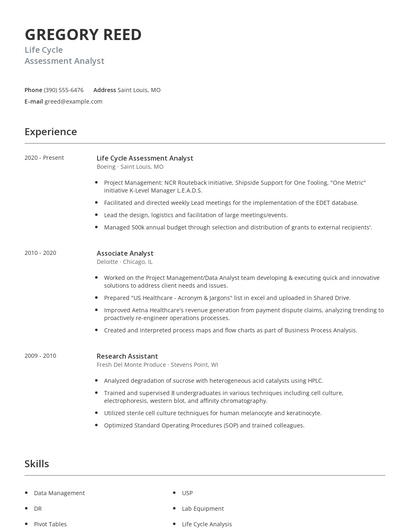 Life Cycle Assessment Analyst Resume