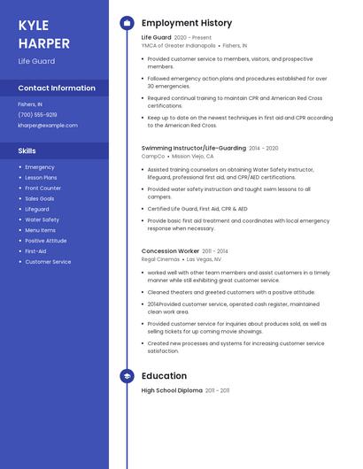 Life Guard Resume