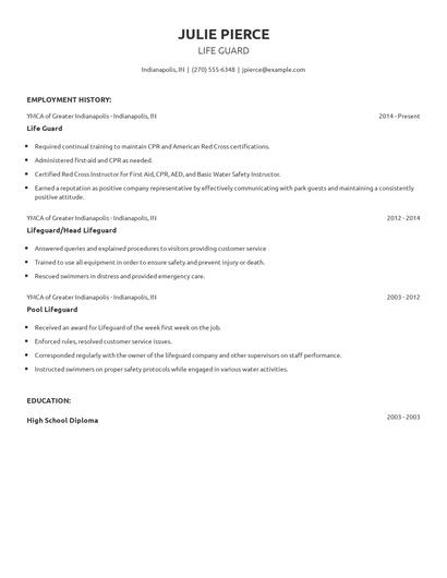 Life Guard Resume