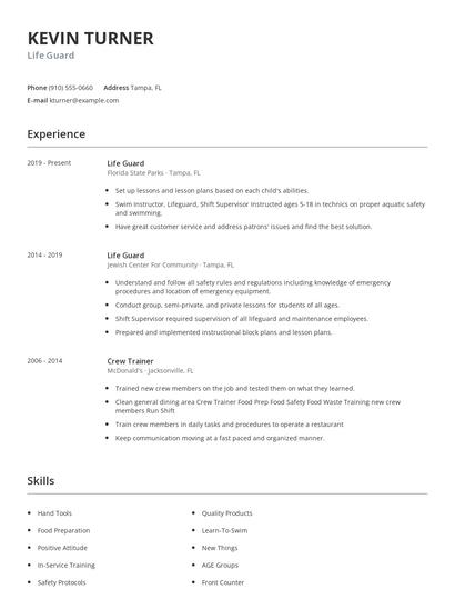 Life Guard Resume
