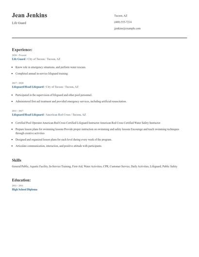 Life Guard Resume