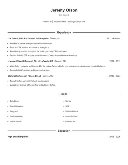 Life Guard Resume